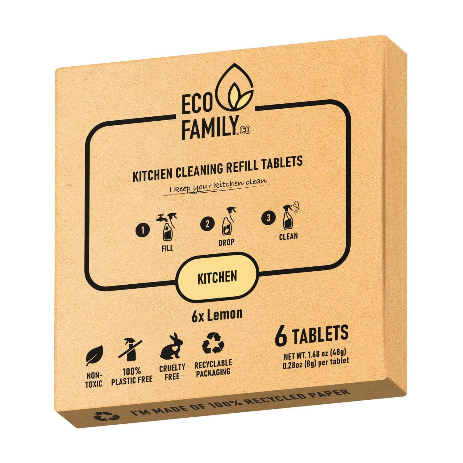 Eco Family Kitchen Cleaning Spray Refill - Box of 6 Eco Refill Tablets - Removes Kitchen Grease