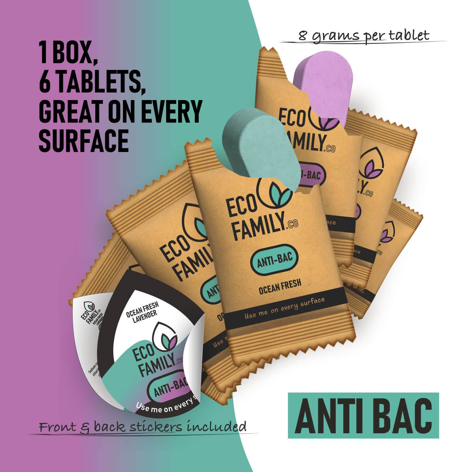 Eco Antibacterial Cleaning Tablets UK - Ocean Fresh & Lavender Scents - 1 box 6 eco tablets - great on every surface